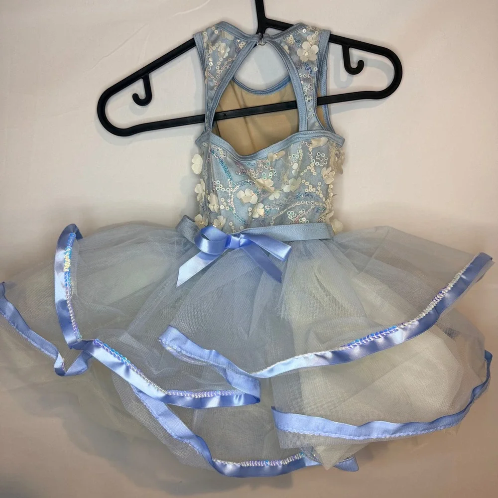 Weissman Girls XSC Blue Sequin 3D Floral Tulle Tutu Dance Recital Costume